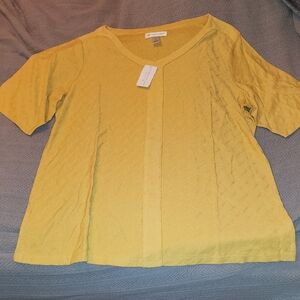 NWT. Christopher & Banks - Mustard Yellow V-Neck Short Sleeve Top